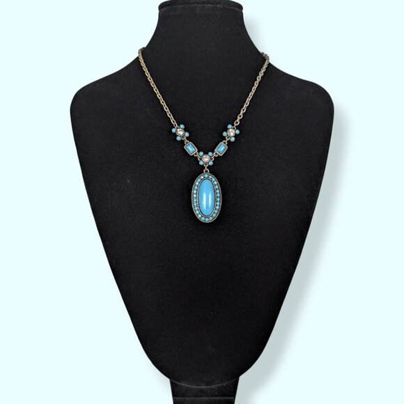 (2/$20) And Lovely Faux Turquoise Pendant Necklace - Picture 2 of 6